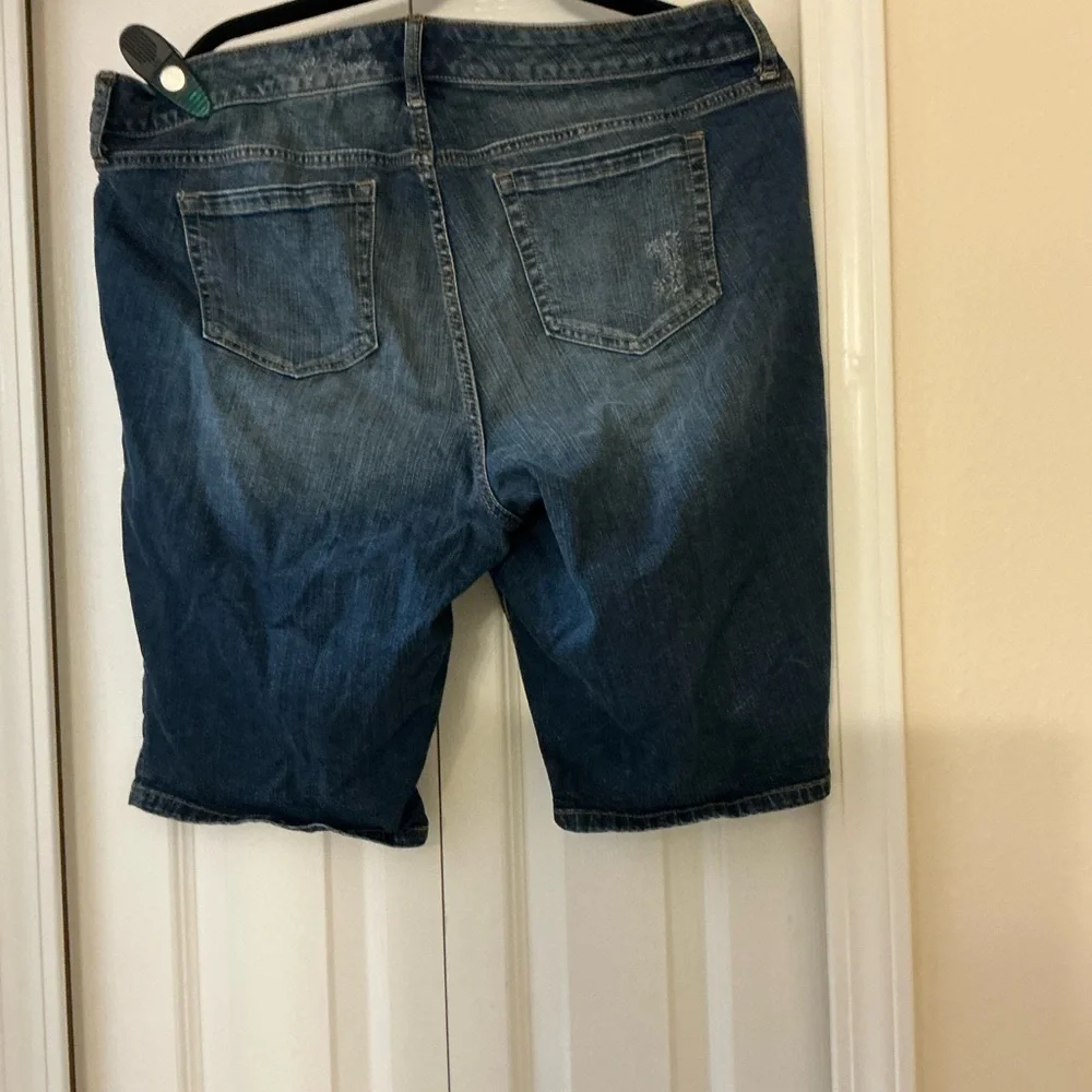 torrid Distressed Mid-Length Denim Bermuda Shorts - Blue
